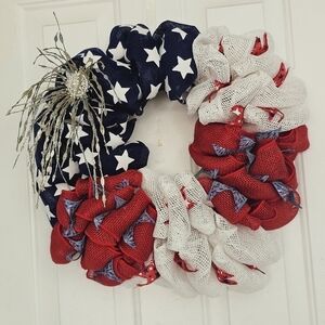 Handmade patriotic Fourth of July holiday wreath door hanger home decor
